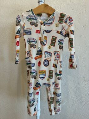 Dear Angel White Waffle Knit Pajamas with Multicolor Patch Print